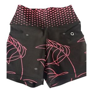High-Rise Black and Pink Bike Shorts with Printed Waistband